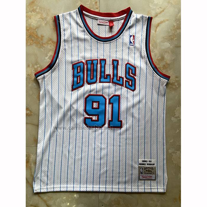 Camiseta Chicago Bulls Dennis Rodman NO 91 Mitchell & Ness 1996-97 Blanco